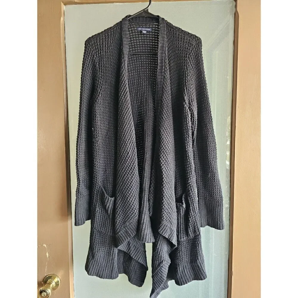 American Eagle womens size Small chunky knit cardigan‎ open front Black
